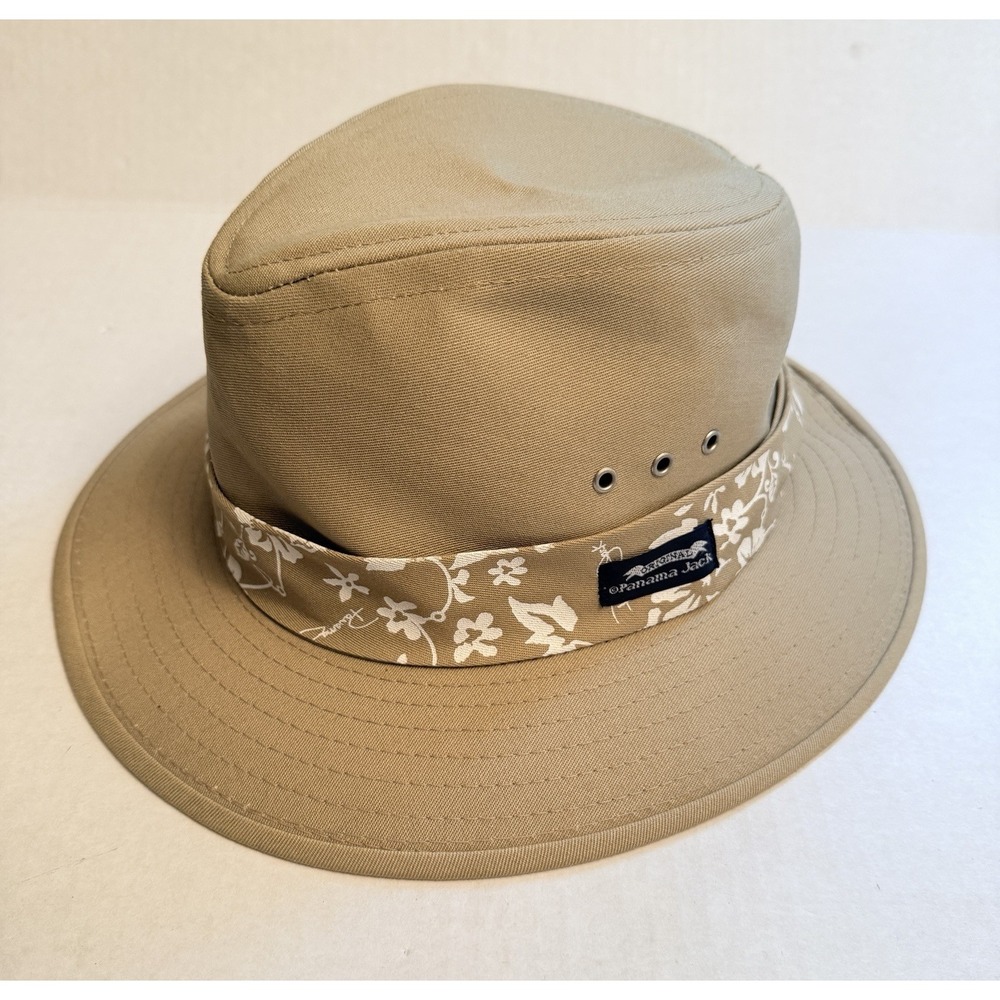 Panama Jack Original Safari Fedora Hat Size Medium Tan Ribbon Cotton Canvas
